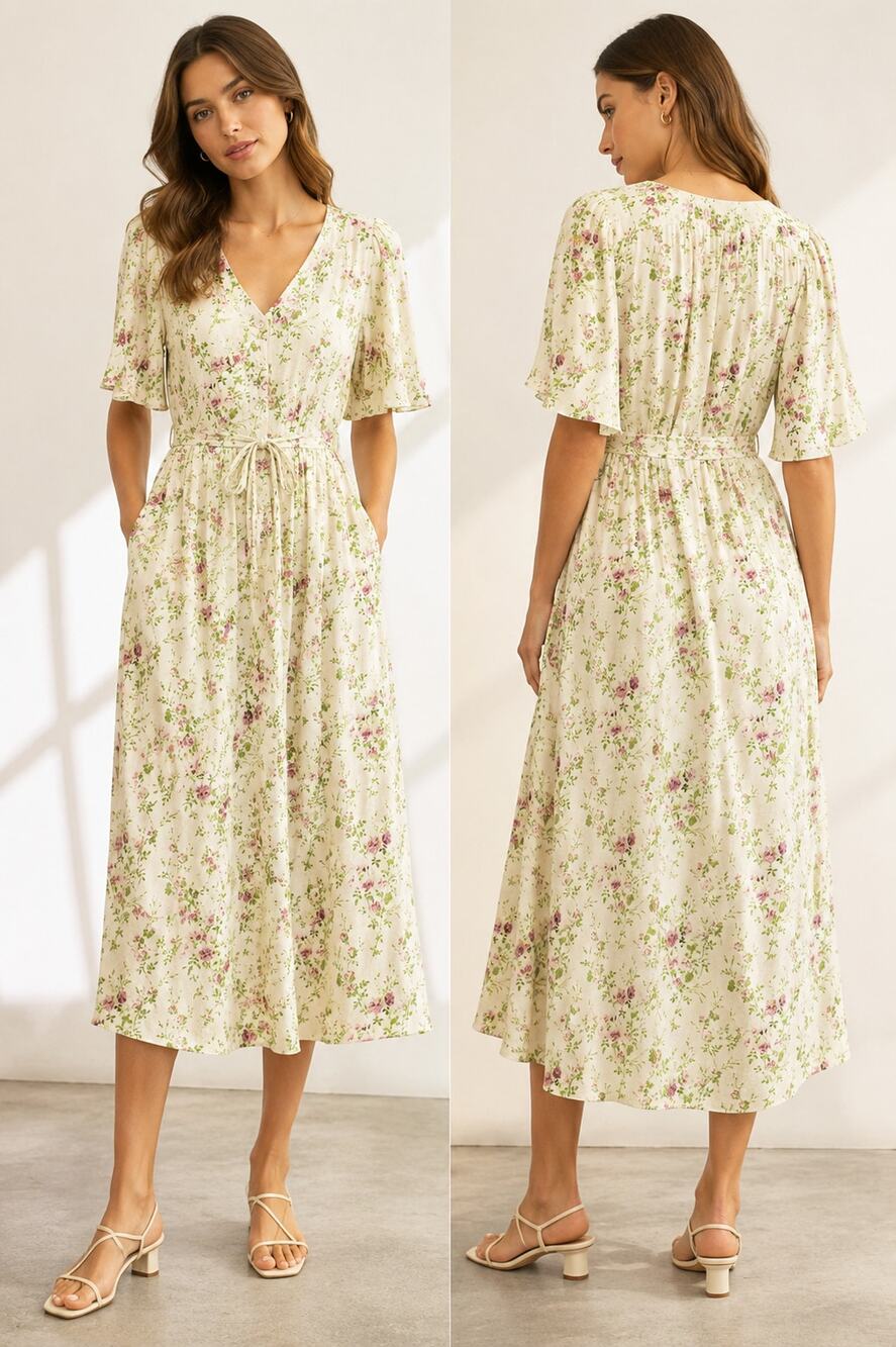 & Other Stories Paris Atelier Floral Button Front Midi Dress NWT Size 12 Pockets